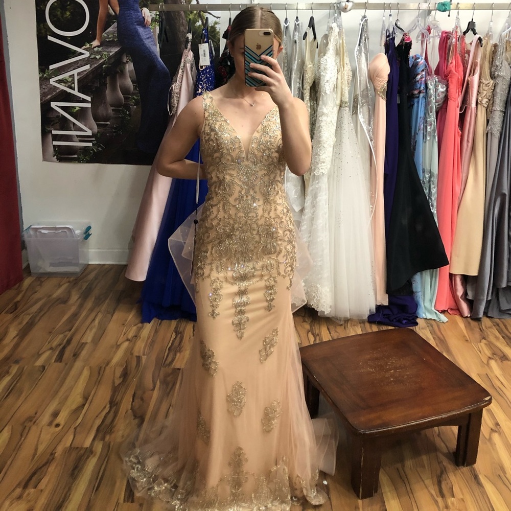 prom dress with large bustle and train